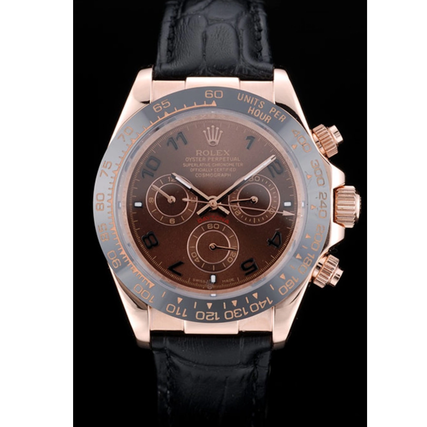 MiroTime 0811 Rolex Daytona Black Ceramic Bezel Brown Dial Black Leather Strap 41975